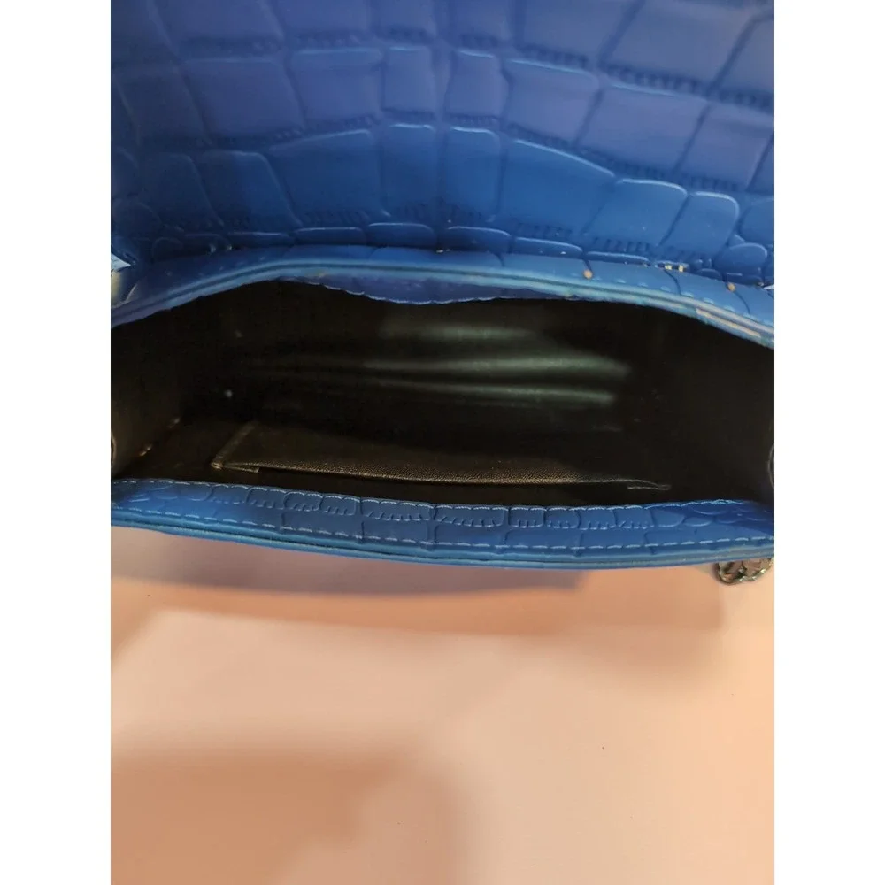 Royal Blue Embossed Small Crossbody Bag w/Chain Strap Top Handle Coquette Y2K